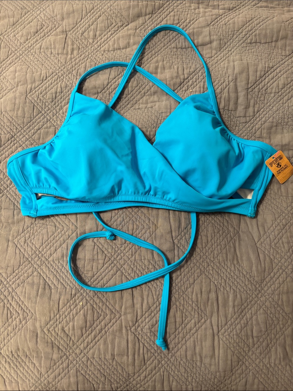 PINK Victoria's Secret Bright Turquoise Cross-Back Bikini Top
